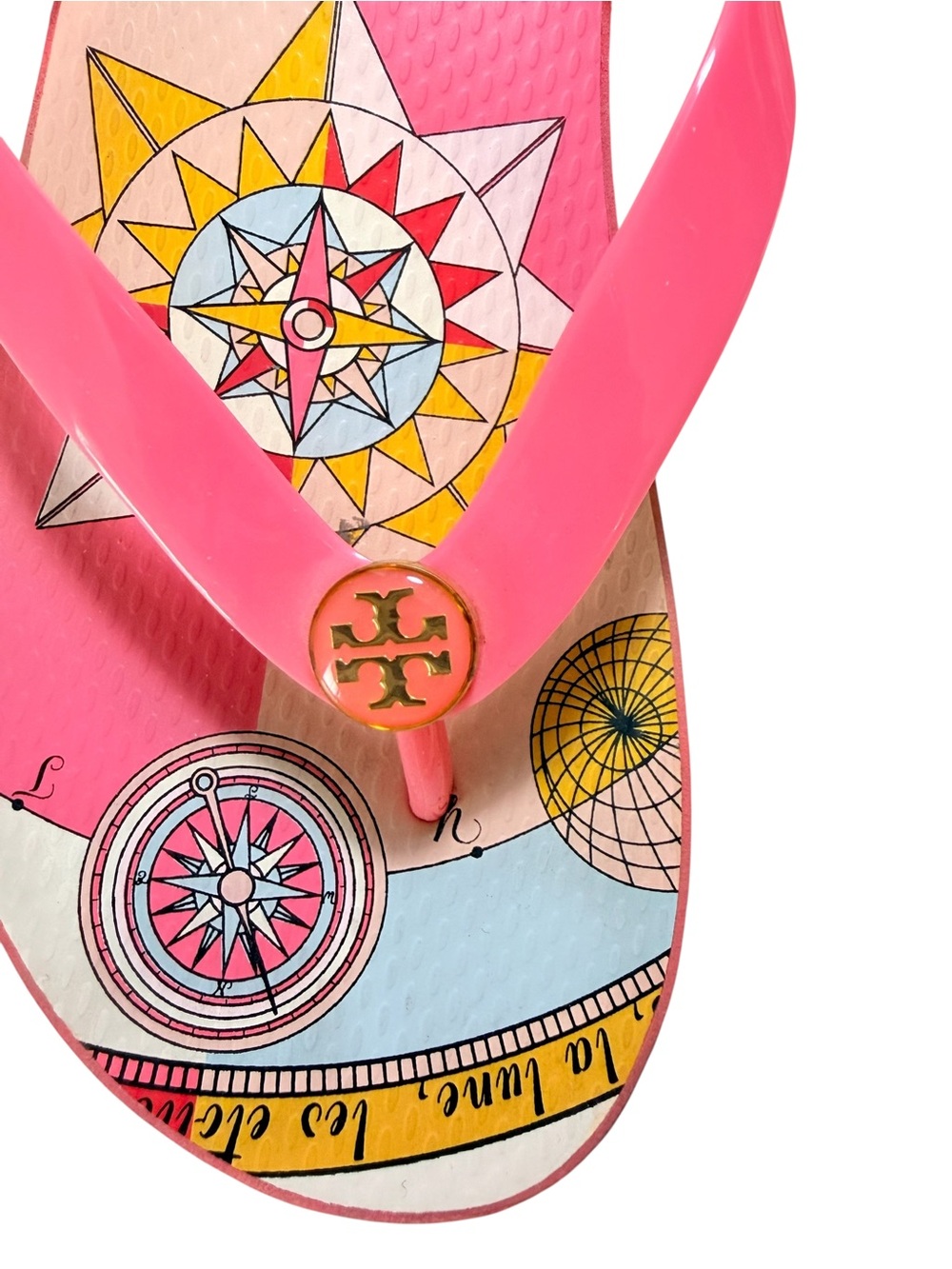 Tory Burch Valentina Flip Flops Pink Compass Print Logo Sandals - Picture 6 of 6